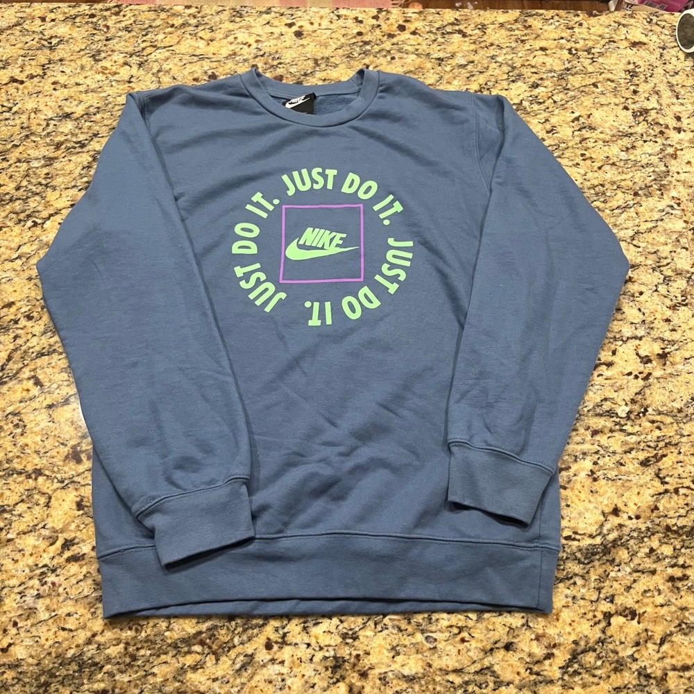 Nike Just Do It Graphic Sweatshirt Blue Neon Green Purple XL Womens Crewneck